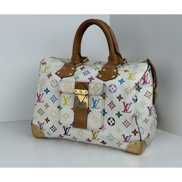 LOUIS VUITTON Speedy 30 Handbag White & Multicolor Monogram Canvas - Picture 1 of 16